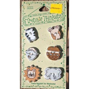 trena's trinkets buttons 6 Noahs Ark ceramic buttons New Vintage
